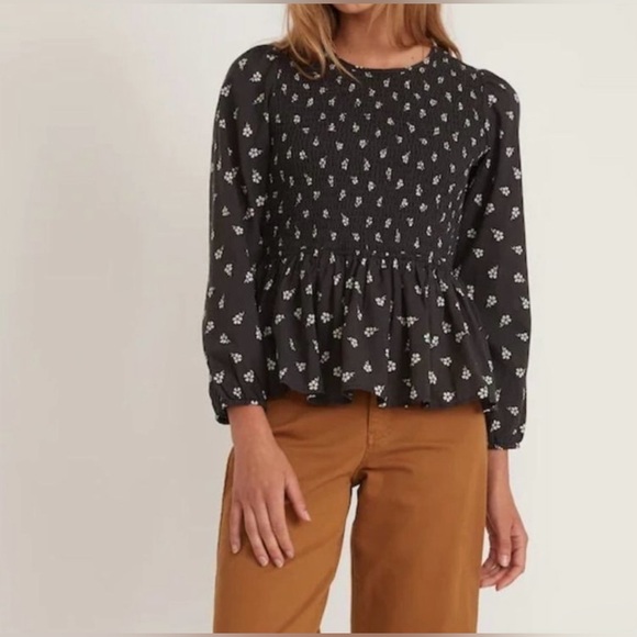 🆕 NWOT Marine Layer Gabrielle Smock Top in Black Modern Ditsy Floral Flower - Picture 5 of 15